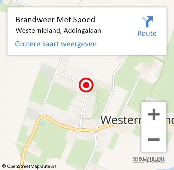Locatie op kaart van de 112 melding: Brandweer Met Spoed Naar Westernieland, Addingalaan op 1 januari 2015 09:24