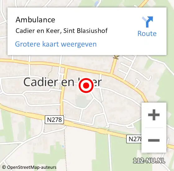 Locatie op kaart van de 112 melding: Ambulance Cadier en Keer, Sint Blasiushof op 1 januari 2015 10:08