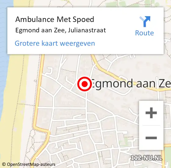 Locatie op kaart van de 112 melding: Ambulance Met Spoed Naar Egmond aan Zee, Julianastraat op 1 januari 2015 10:46