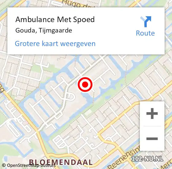 Locatie op kaart van de 112 melding: Ambulance Met Spoed Naar Gouda, Tijmgaarde op 1 januari 2015 12:48