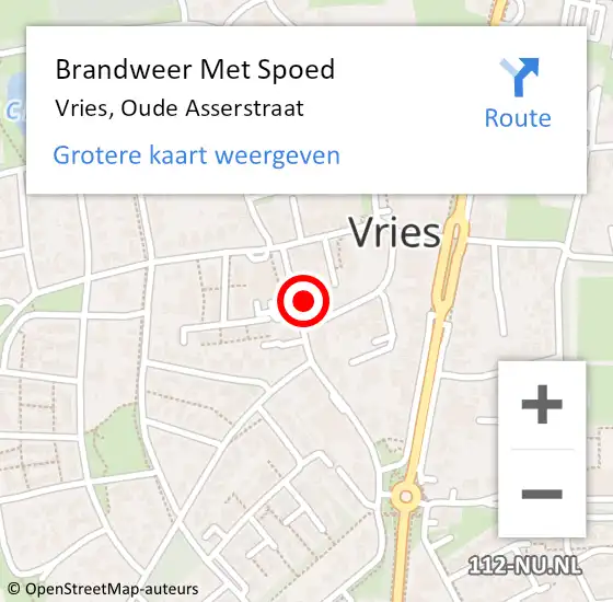 Locatie op kaart van de 112 melding: Brandweer Met Spoed Naar Vries, Oude Asserstraat op 1 januari 2015 13:13