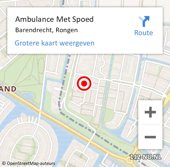 Locatie op kaart van de 112 melding: Ambulance Met Spoed Naar Barendrecht, Rongen op 1 januari 2015 13:28