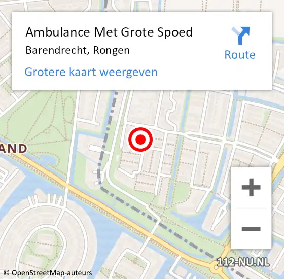 Locatie op kaart van de 112 melding: Ambulance Met Grote Spoed Naar Barendrecht, Rongen op 1 januari 2015 13:44