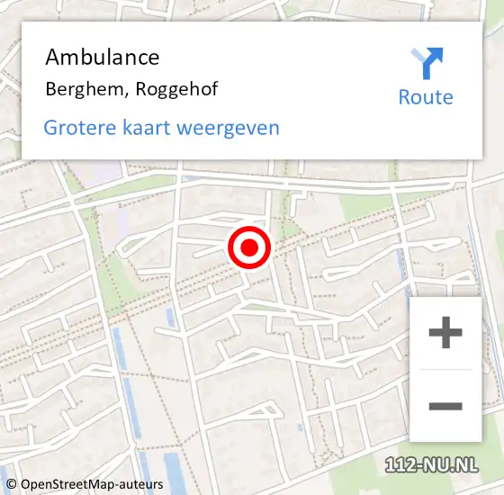 Locatie op kaart van de 112 melding: Ambulance Berghem, Roggehof op 1 januari 2015 14:43