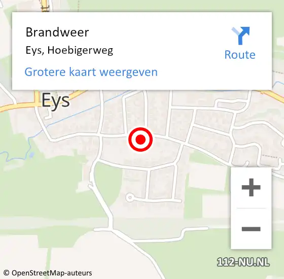 Locatie op kaart van de 112 melding: Brandweer Eys, Hoebigerweg op 1 januari 2015 14:43