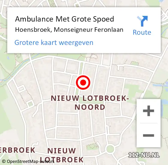 Locatie op kaart van de 112 melding: Ambulance Met Grote Spoed Naar Hoensbroek, Monseigneur Feronlaan op 1 januari 2015 15:10