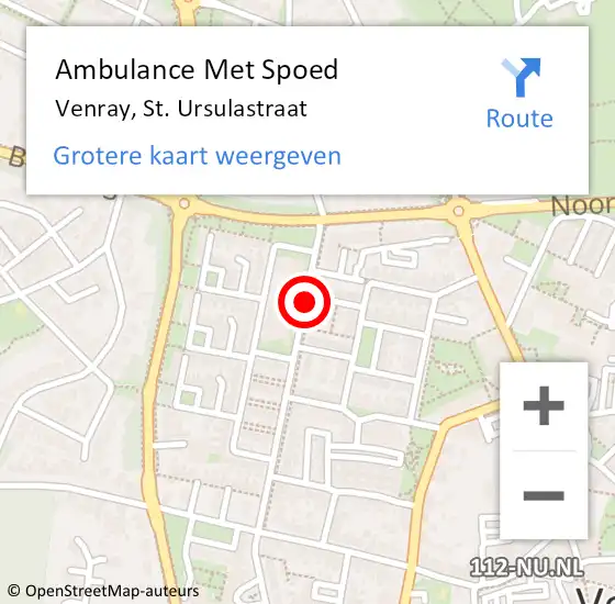 Locatie op kaart van de 112 melding: Ambulance Met Spoed Naar Venray, St. Ursulastraat op 1 januari 2015 15:27