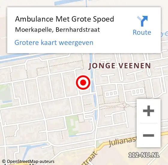 Locatie op kaart van de 112 melding: Ambulance Met Grote Spoed Naar Moerkapelle, Bernhardstraat op 1 januari 2015 15:54