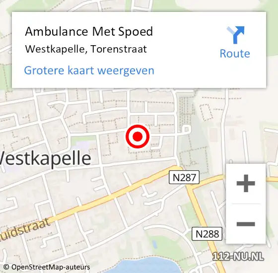 Locatie op kaart van de 112 melding: Ambulance Met Spoed Naar Westkapelle, Torenstraat op 1 januari 2015 16:05