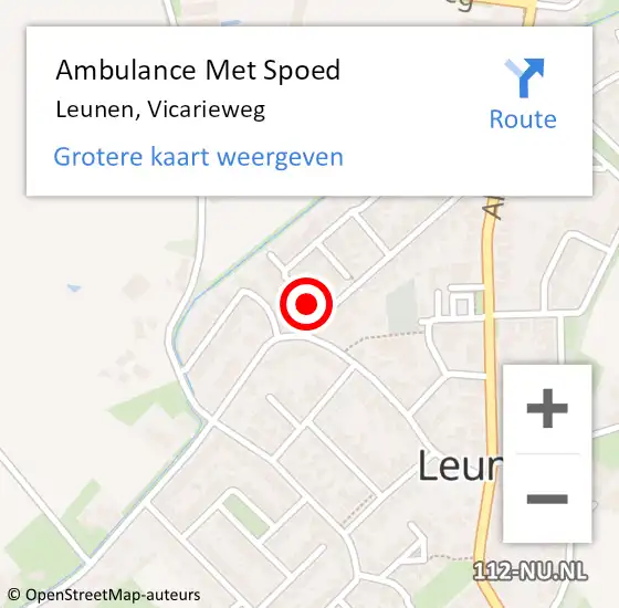 Locatie op kaart van de 112 melding: Ambulance Met Spoed Naar Leunen, Vicarieweg op 1 januari 2015 17:36