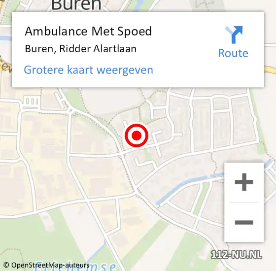 Locatie op kaart van de 112 melding: Ambulance Met Spoed Naar Buren, Ridder Alartlaan op 1 januari 2015 17:49