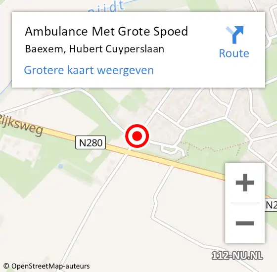 Locatie op kaart van de 112 melding: Ambulance Met Grote Spoed Naar Baexem, Hubert Cuyperslaan op 1 januari 2015 18:06