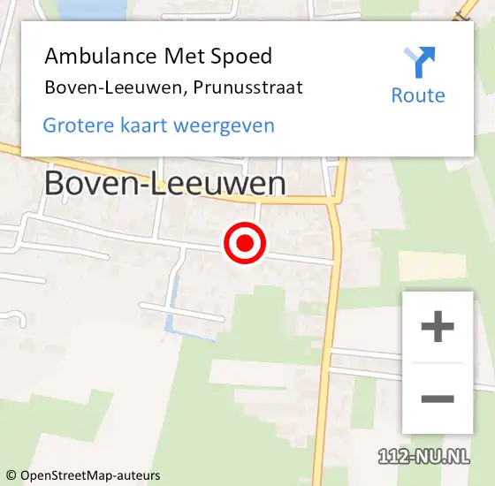 Locatie op kaart van de 112 melding: Ambulance Met Spoed Naar Boven-Leeuwen, Prunusstraat op 1 januari 2015 18:12