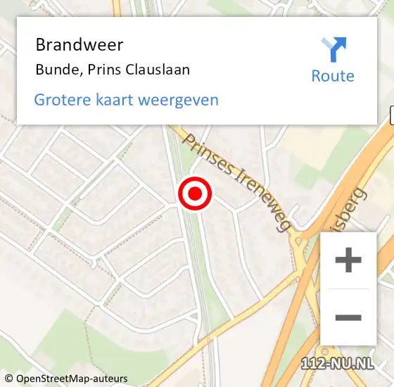 Locatie op kaart van de 112 melding: Brandweer Bunde, Prins Clauslaan op 1 januari 2015 18:19