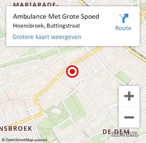 Locatie op kaart van de 112 melding: Ambulance Met Grote Spoed Naar Hoensbroek, Buttingstraat op 1 januari 2015 18:39