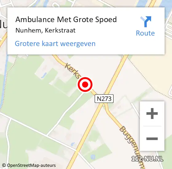 Locatie op kaart van de 112 melding: Ambulance Met Grote Spoed Naar Nunhem, Kerkstraat op 1 januari 2015 19:17