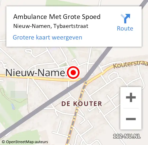 Locatie op kaart van de 112 melding: Ambulance Met Grote Spoed Naar Nieuw Namen, Tybaertstraat op 1 januari 2015 19:44