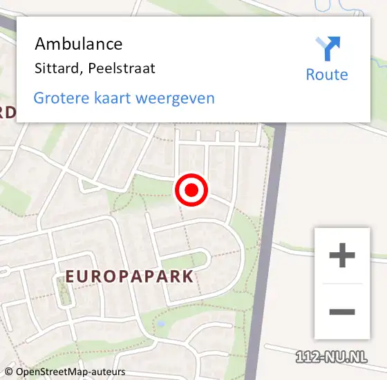 Locatie op kaart van de 112 melding: Ambulance Sittard, Peelstraat op 1 januari 2015 23:16