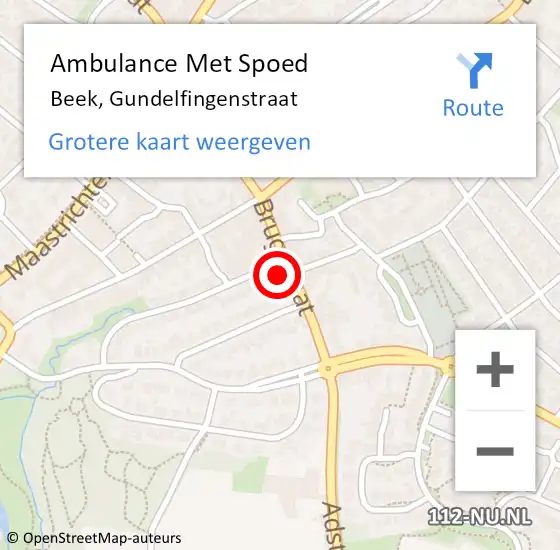 Locatie op kaart van de 112 melding: Ambulance Met Spoed Naar Beek, Gundelfingenstraat op 2 januari 2015 02:07