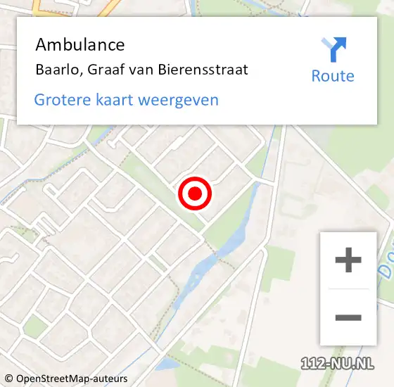 Locatie op kaart van de 112 melding: Ambulance Baarlo, Graaf van Bierensstraat op 2 januari 2015 09:04