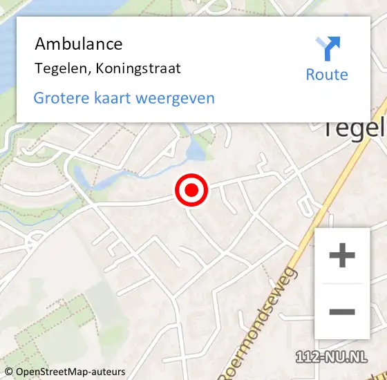 Locatie op kaart van de 112 melding: Ambulance Tegelen, Koningstraat op 2 januari 2015 10:04