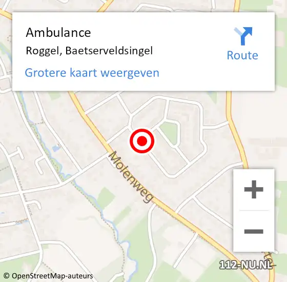 Locatie op kaart van de 112 melding: Ambulance Roggel, Baetserveldsingel op 2 januari 2015 10:38