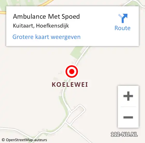 Locatie op kaart van de 112 melding: Ambulance Met Spoed Naar Kuitaart, Hoefkensdijk op 2 januari 2015 10:43