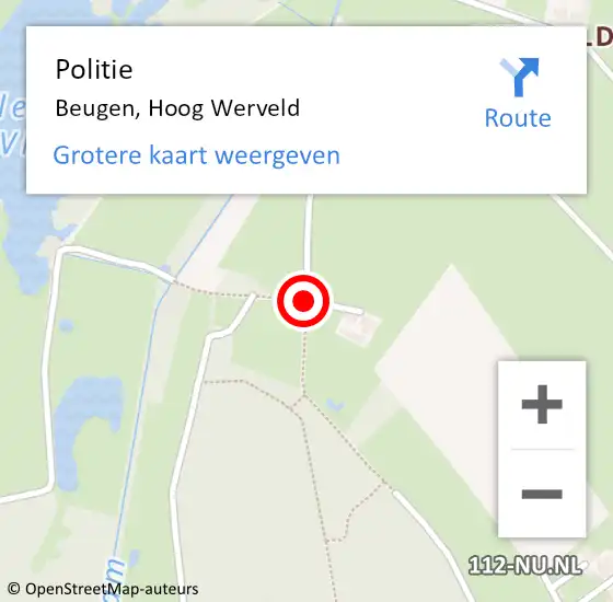 Locatie op kaart van de 112 melding: Politie Beugen, Hoog Werveld op 2 januari 2015 11:28