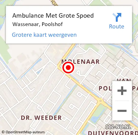 Locatie op kaart van de 112 melding: Ambulance Met Grote Spoed Naar Wassenaar, Poolshof op 2 januari 2015 12:09