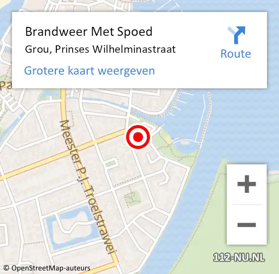 Locatie op kaart van de 112 melding: Brandweer Met Spoed Naar Grou, Prinses Wilhelminastraat op 2 januari 2015 12:13
