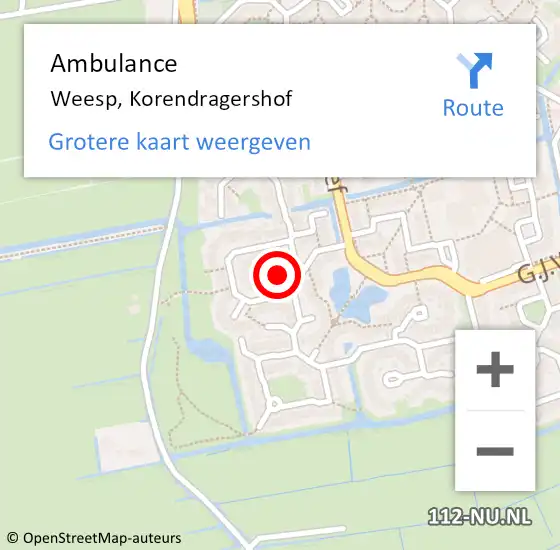 Locatie op kaart van de 112 melding: Ambulance Weesp, Korendragershof op 2 januari 2015 12:19