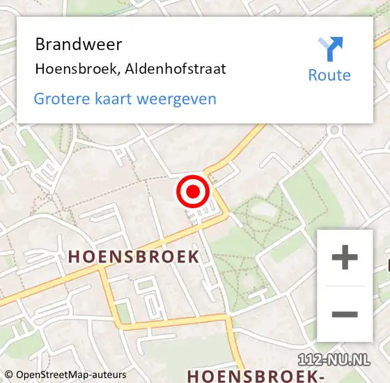 Locatie op kaart van de 112 melding: Brandweer Hoensbroek, Aldenhofstraat op 2 januari 2015 14:06