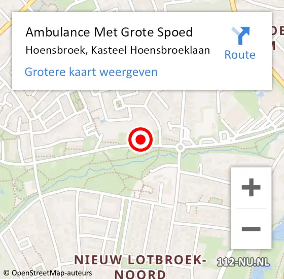 Locatie op kaart van de 112 melding: Ambulance Met Grote Spoed Naar Hoensbroek, Kasteel Hoensbroeklaan op 2 januari 2015 14:53