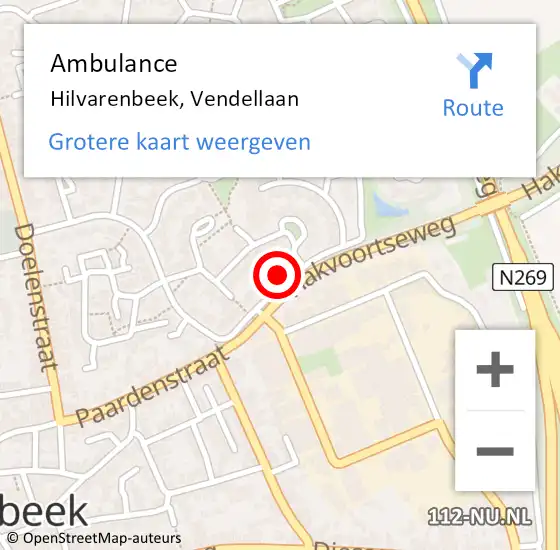 Locatie op kaart van de 112 melding: Ambulance Hilvarenbeek, Vendellaan op 2 januari 2015 16:12