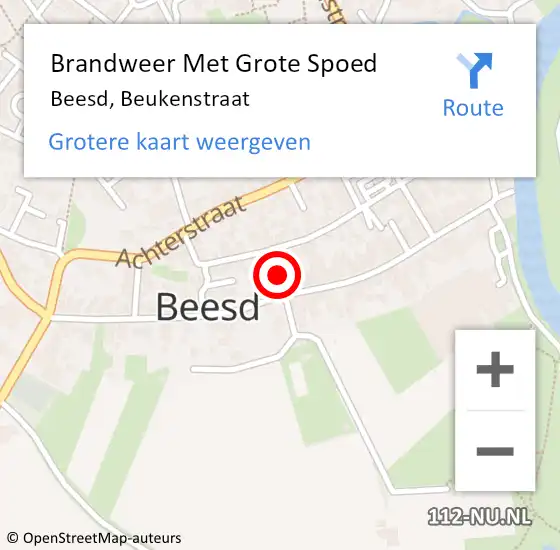 Locatie op kaart van de 112 melding: Brandweer Met Grote Spoed Naar Beesd, Beukenstraat op 2 januari 2015 17:09