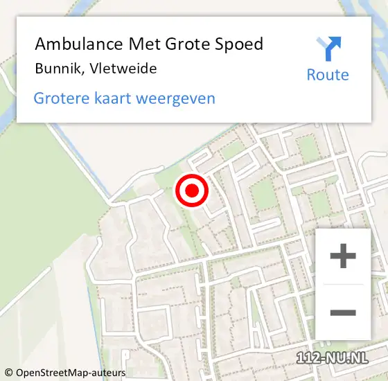 Locatie op kaart van de 112 melding: Ambulance Met Grote Spoed Naar Bunnik, Vletweide op 2 januari 2015 19:42