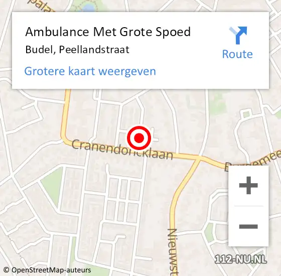 Locatie op kaart van de 112 melding: Ambulance Met Grote Spoed Naar Budel, Peellandstraat op 2 januari 2015 20:15