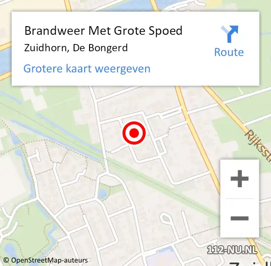 Locatie op kaart van de 112 melding: Brandweer Met Grote Spoed Naar Zuidhorn, De Bongerd op 2 januari 2015 20:19