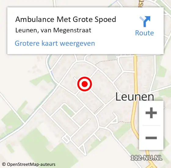 Locatie op kaart van de 112 melding: Ambulance Met Grote Spoed Naar Leunen, van Megenstraat op 2 januari 2015 20:37