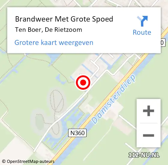 Locatie op kaart van de 112 melding: Brandweer Met Grote Spoed Naar Ten Boer, De Rietzoom op 26 oktober 2013 13:14