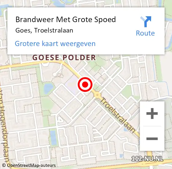 Locatie op kaart van de 112 melding: Brandweer Met Grote Spoed Naar Goes, Troelstralaan op 2 januari 2015 21:00