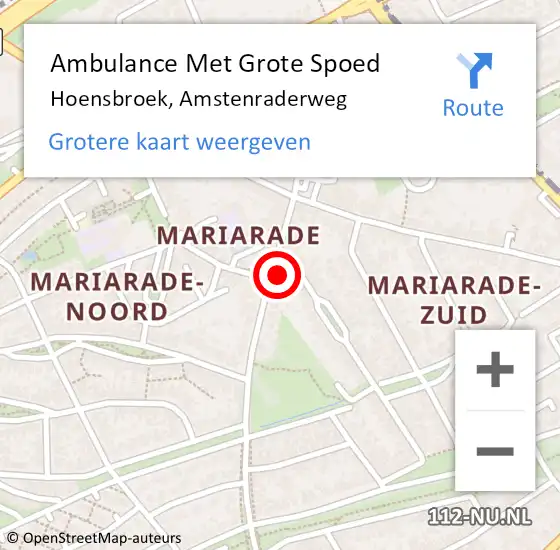 Locatie op kaart van de 112 melding: Ambulance Met Grote Spoed Naar Hoensbroek, Amstenraderweg op 2 januari 2015 21:44