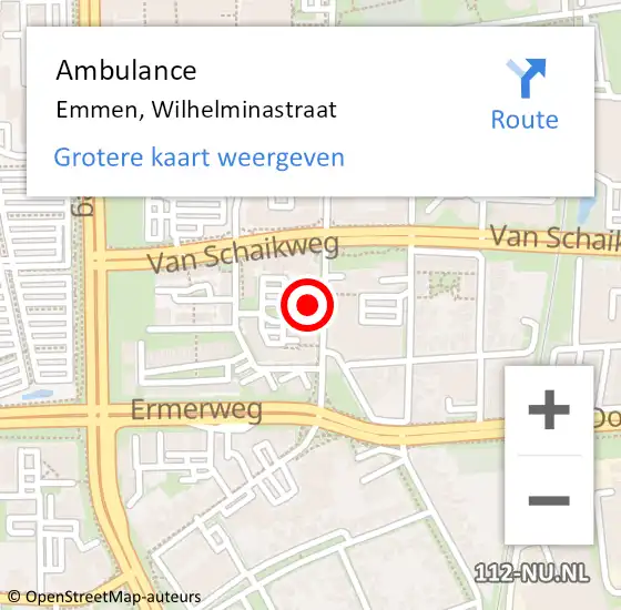 Locatie op kaart van de 112 melding: Ambulance Emmen, Wilhelminastraat op 2 januari 2015 22:52