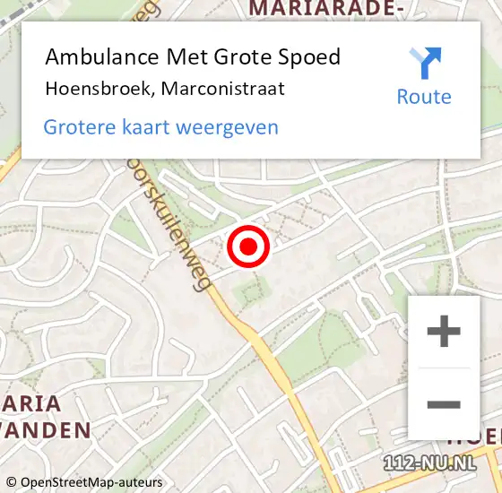 Locatie op kaart van de 112 melding: Ambulance Met Grote Spoed Naar Hoensbroek, Marconistraat op 2 januari 2015 23:25