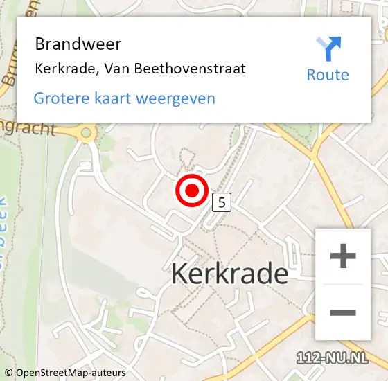 Locatie op kaart van de 112 melding: Brandweer Kerkrade, Van Beethovenstraat op 3 januari 2015 01:32