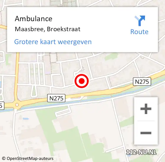 Locatie op kaart van de 112 melding: Ambulance Maasbree, Broekstraat op 3 januari 2015 04:47