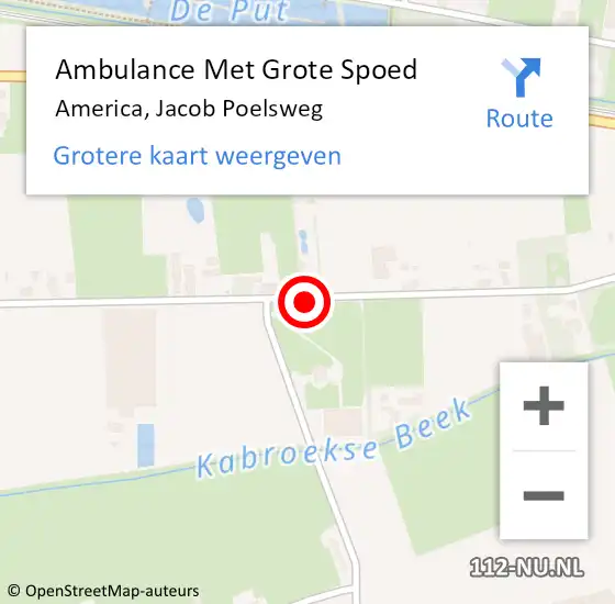 Locatie op kaart van de 112 melding: Ambulance Met Grote Spoed Naar America, Jacob Poelsweg op 3 januari 2015 06:01