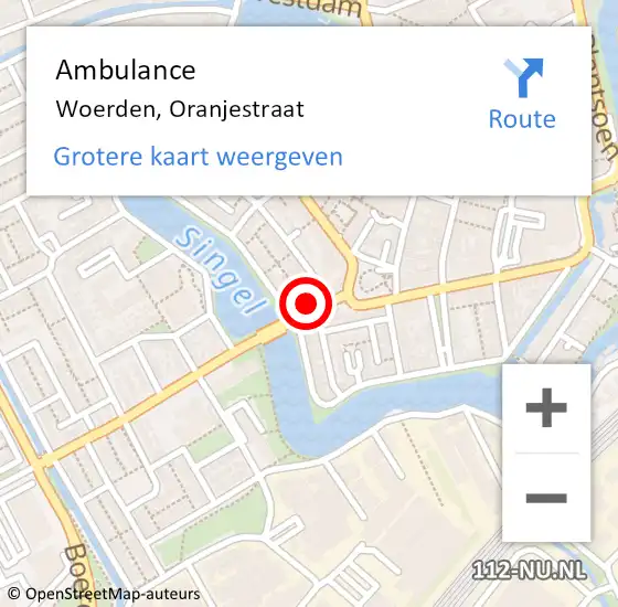 Locatie op kaart van de 112 melding: Ambulance Woerden, Oranjestraat op 3 januari 2015 06:08