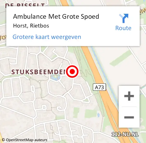 Locatie op kaart van de 112 melding: Ambulance Met Grote Spoed Naar Horst, Rietbos op 3 januari 2015 06:12