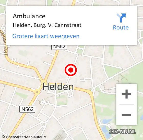 Locatie op kaart van de 112 melding: Ambulance Helden, Burg. V. Cannstraat op 3 januari 2015 07:54